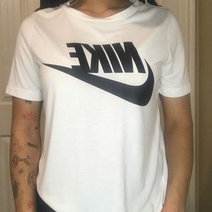 White and Black Nike Logo Tee